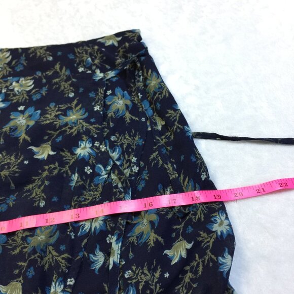 Free People Maxi Skirt Size 8 Womans Femme Edge Navy Blue Floral Wrapover Ruffle - Picture 14 of 15